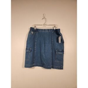 QUACKER FACTORY Denim Skort  L Blue Dream Jeannes Cargo Heart Rhinestone New